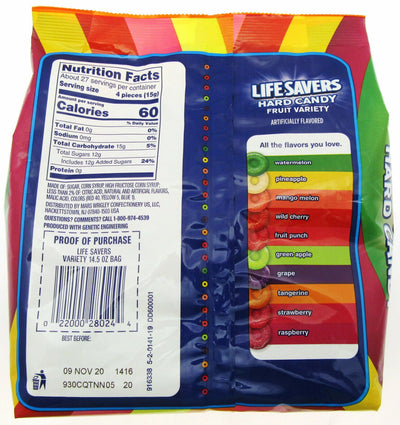Lifesavers Fruit Variety 10 Flavor Individually Wrapped Hard Candy ~ 14.5oz Bag