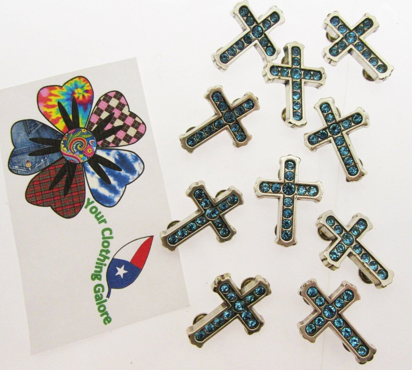 Rhinestone Cross Charms Chicago Screw Attachment ~ Lot of 10 ~ Jewelry Charm