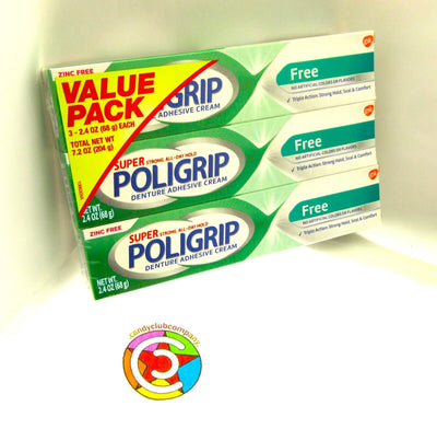 Super Poligrip Denture Adhesive Cream - *FREE - 3 PK false teeth tooth partial