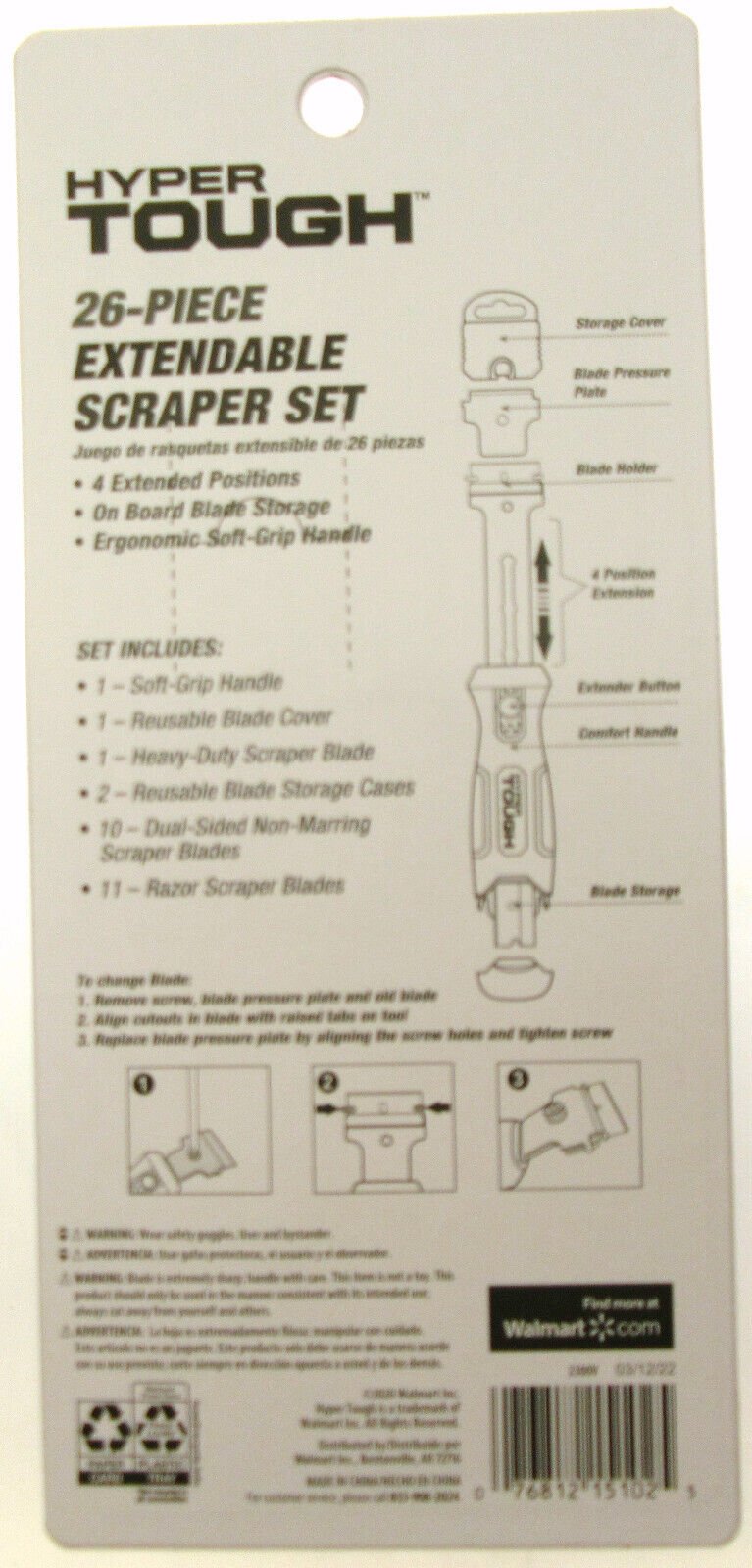 Hyper Tough 26 Piece Scraper Set Razor Adjustable Length Tool Non Marring Blades