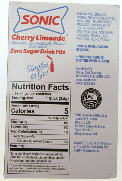 Sonic Cherry Limeade ~ Packets ~ Zero Sugar Free ~ Drink Mix ~ Lot of 3
