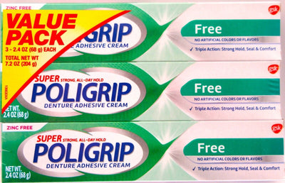 Super Poligrip Denture Adhesive Cream - *FREE - 3 PK false teeth tooth partial