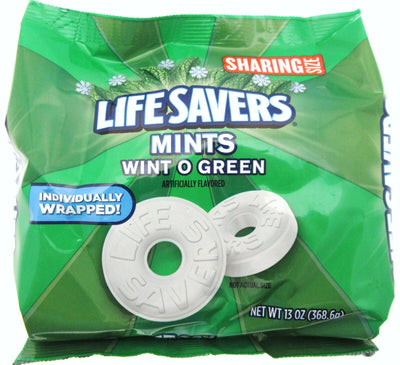 Lifesavers ~ Wint O Green Mint ~ Individually wrapped Hard candy ~ 13oz Bag