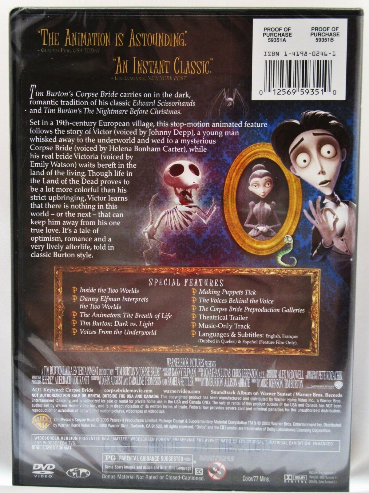 Corpse Bride ~ 2005 Animation ~ Johnny Depp Tim Burton ~ Movie ~ New DVD