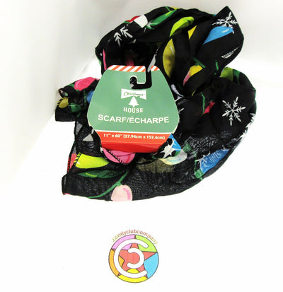 Holiday Scarf ~ Christmas Bulbs on Black ~ Seasonal ~ Light Weight