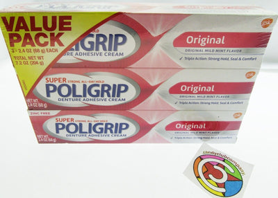Super Poligrip Denture Adhesive Cream Original  3 PK false teeth tooth partial