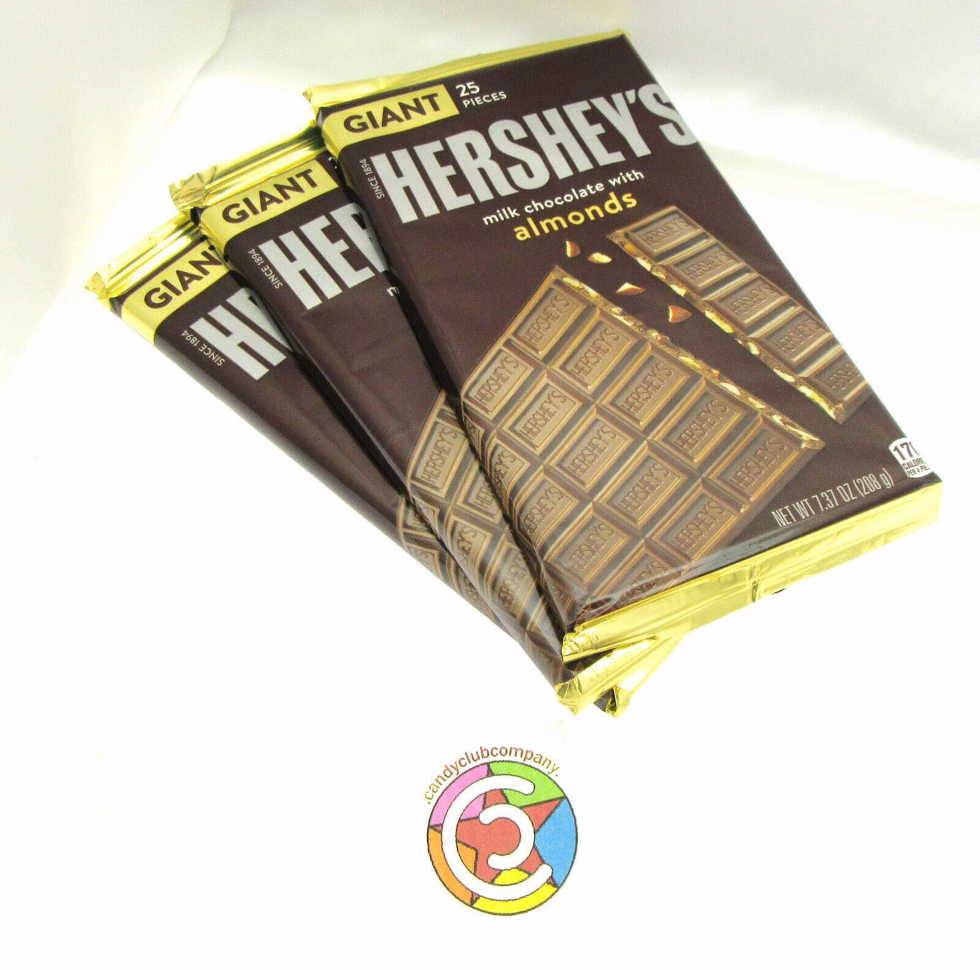 Hershey's Milk Chocolate w/Almonds ~ Giant Size 7.37 ounce ~ Lot of 3