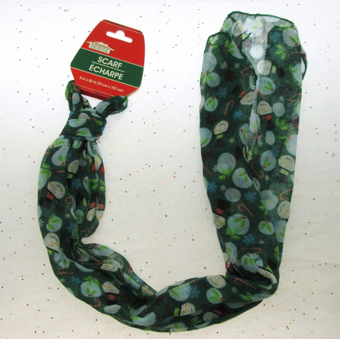 Holiday Scarf ~ Snow Man on Green ~ Seasonal ~ Light Weight