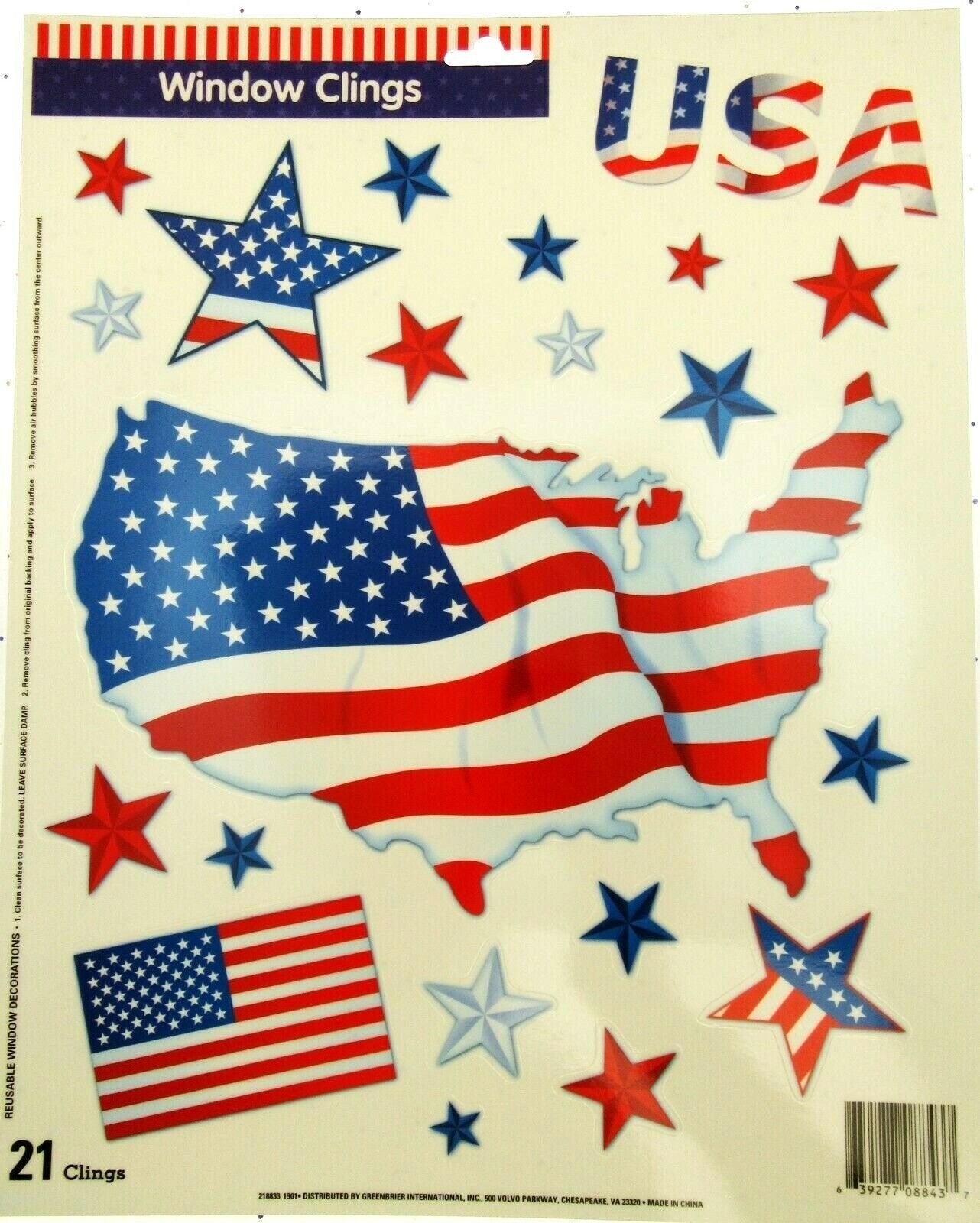 Window Clings United States Patriot Stars Lady Liberty Top Hat Flag Patriotic