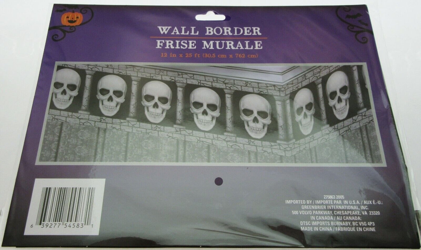 Halloween Wall Border ~ Skull & Pillar 12" x25 ft Frise Murale Spooky Decor