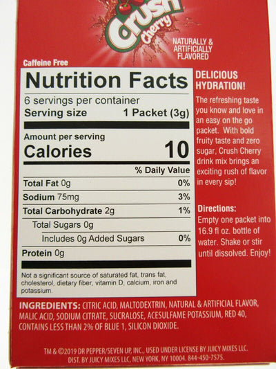 Cherry Crush ~ Packets ~ Sugar Free ~ Drink Mix ~ Lot of 3