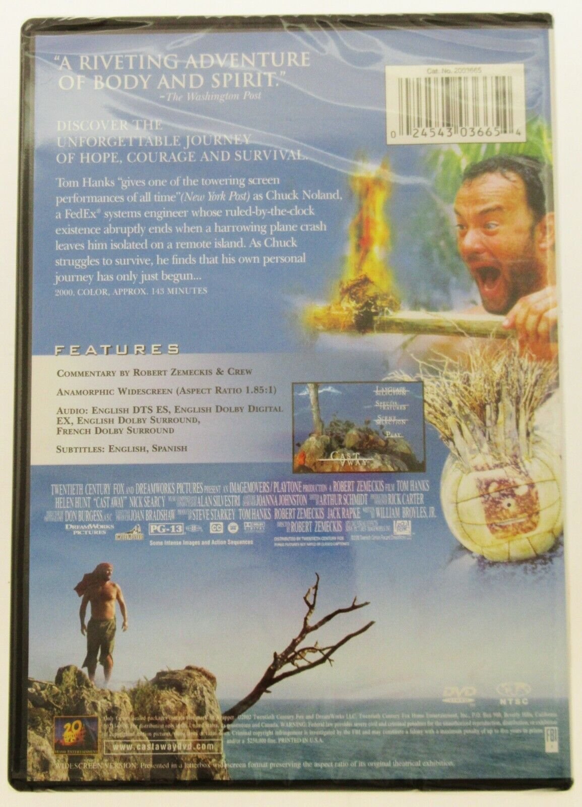 Cast Away ~ 1995 ~ Tom Hanks ~ Helen Hunt ~ Movie ~ New DVD