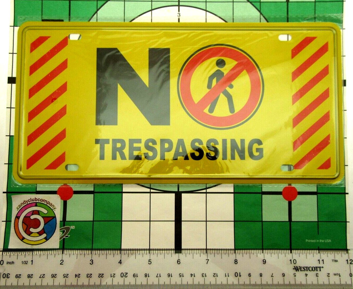 No Trespassing Sign 12" by 6"  Yellow & Red