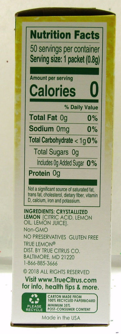True Lemon ~ Crystallized Lemon ~  Real Flavor From Real Fruit ~ 50 Packets