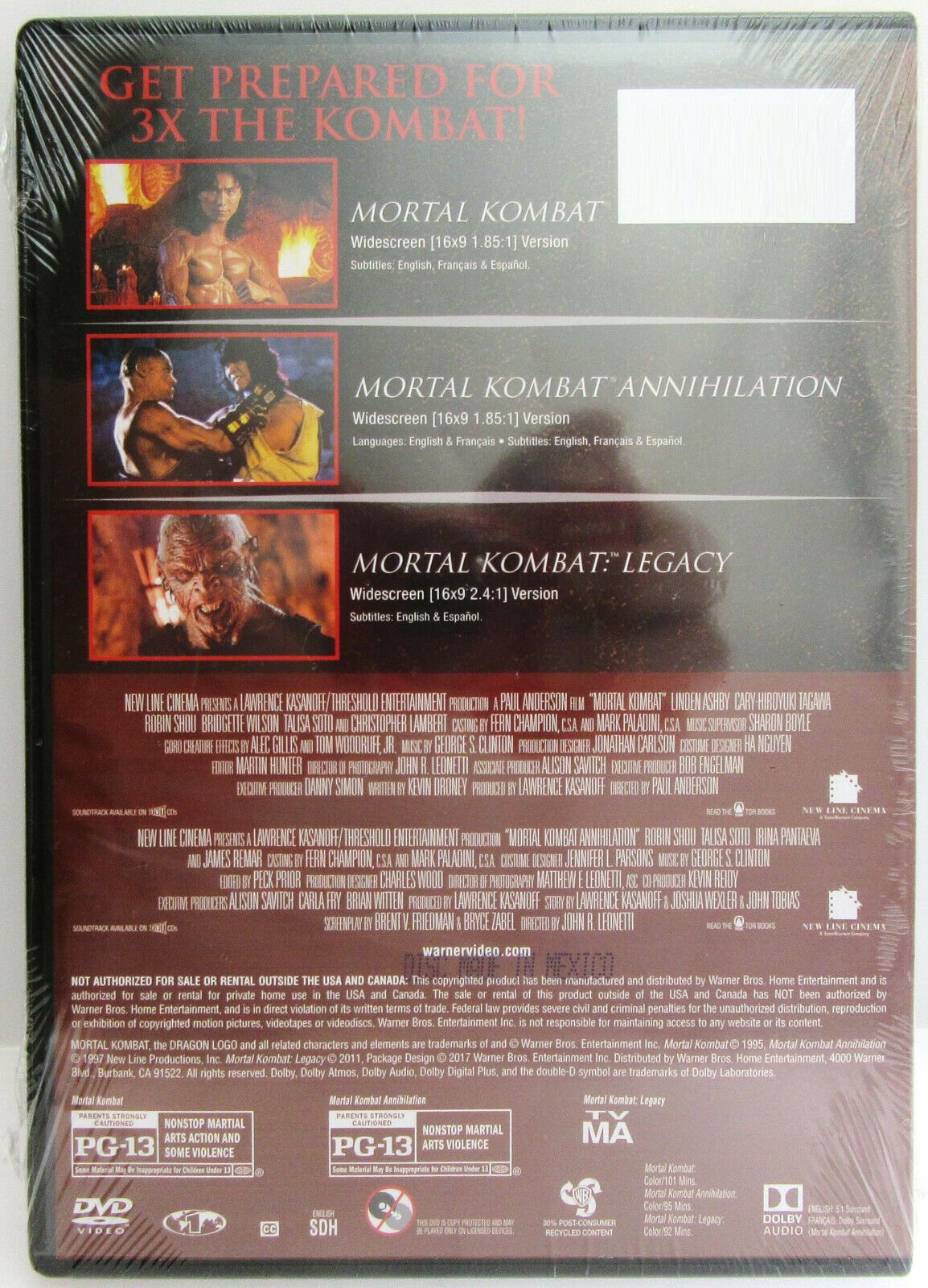 Mortal Kombat 1995, M K: Annihilation 1997, Legacy ~ Movie ~ New DVD
