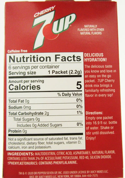 7up Cherry ~ Packets ~ Sugar Free ~ Drink Mix ~ Lot of 3