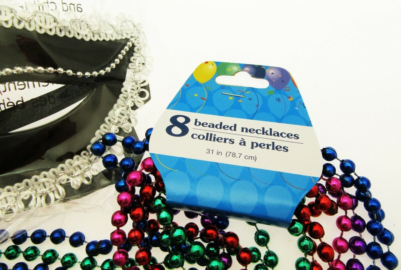 Mardi Gras Eye Mask & Necklaces Costume Mascaraed Parade New Orleans Blac Party