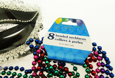 Mardi Gras Eye Mask & Necklaces Costume Mascaraed Parade New Orleans Blac Party