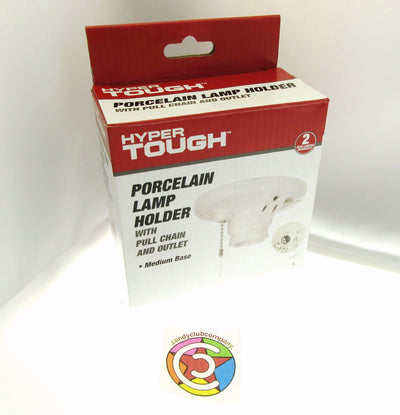 Porcelain Lamp Holder Fixture ~ With Outlet & Pull Chain ~ Hyper Tough