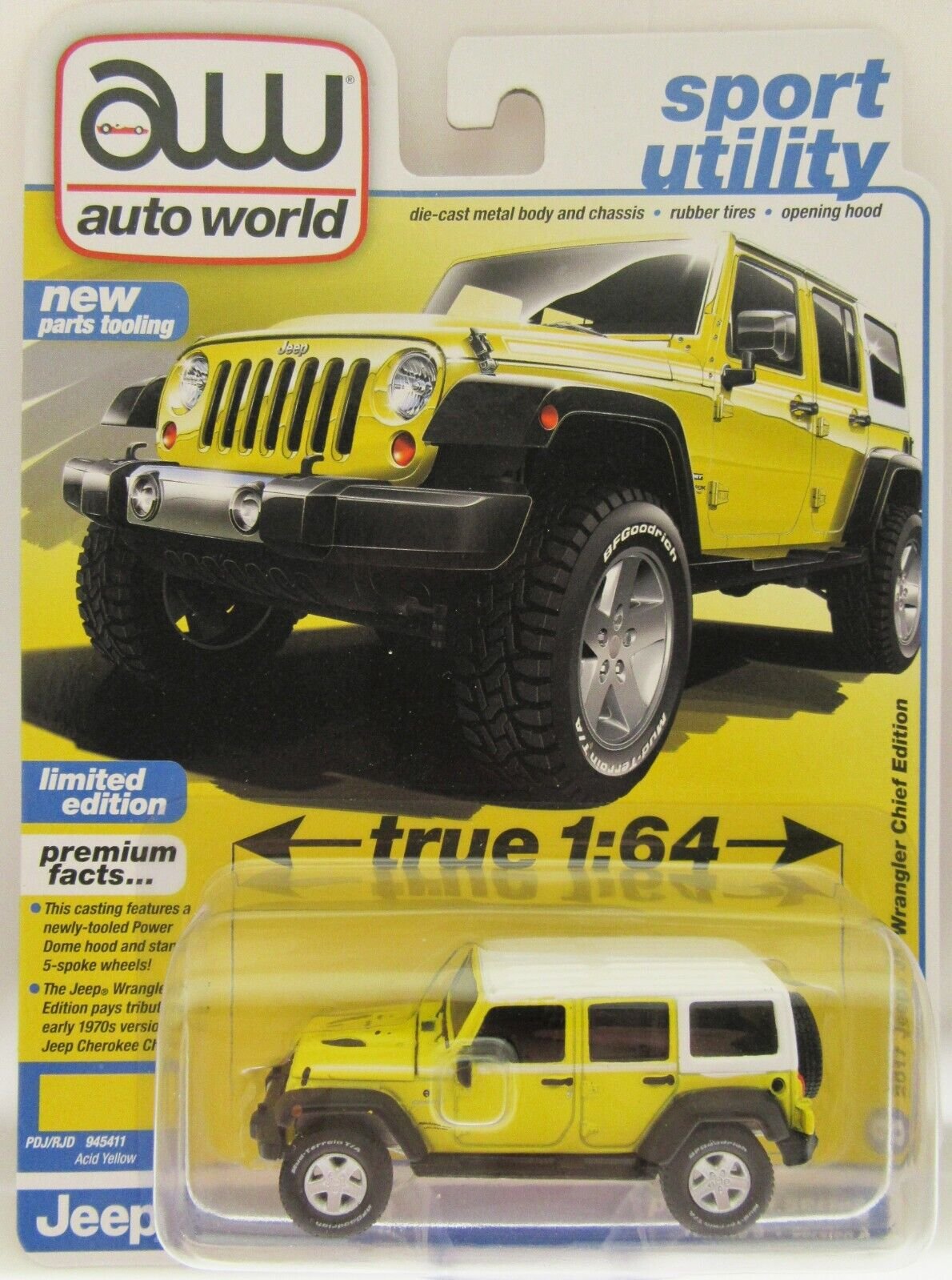 2017 JK Jeep Wrangler Chief Edition ~ Yellow ~ Diecast Car ~ 1:64 ~ auto world