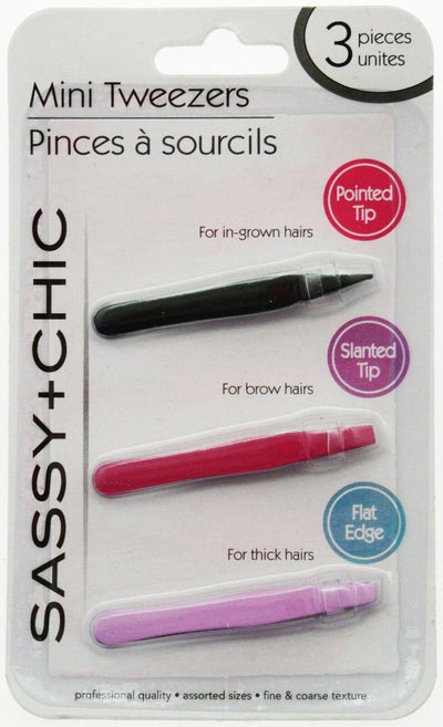 Mini tweezers ~ Sassy & Chic ~ 3pc set For In-Grown Brow & Thick Hairs Hair