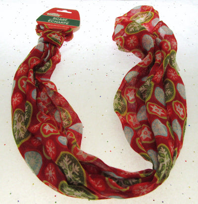 Holiday Scarf ~ Snow Flakes on Red ~ Seasonal ~ Light Weight