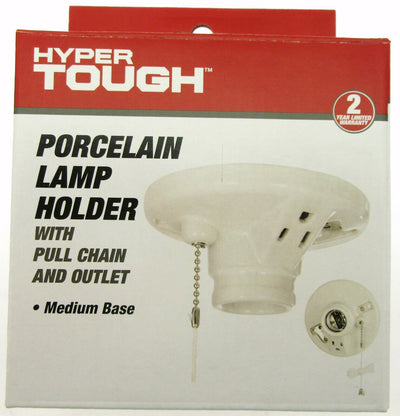 Porcelain Lamp Holder Fixture ~ With Outlet & Pull Chain ~ Hyper Tough