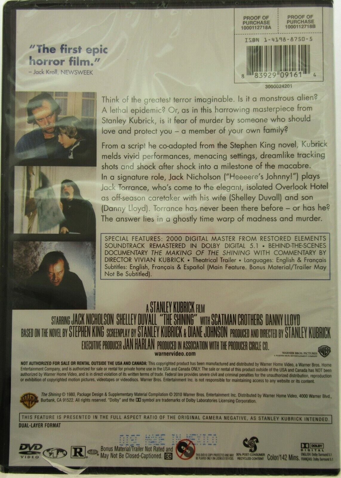 Stanley Kubrick's The Shining ~ Movie ~ Thriller Horror ~ NEW DVD