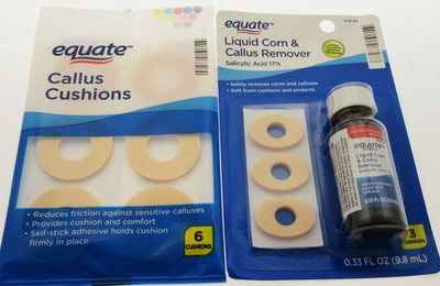 Equate Liquid Corn & Callus Remover & 6 Callus Cushions Foot Feet Care