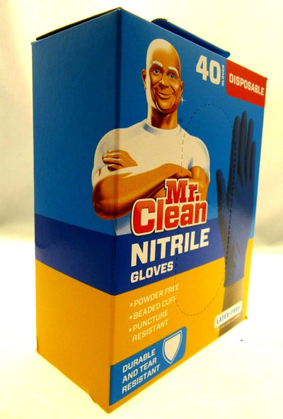 Mr. Clean Nitrile Gloves 40ct Latex & Powder Free Beaded Cuff Puncture Resistant