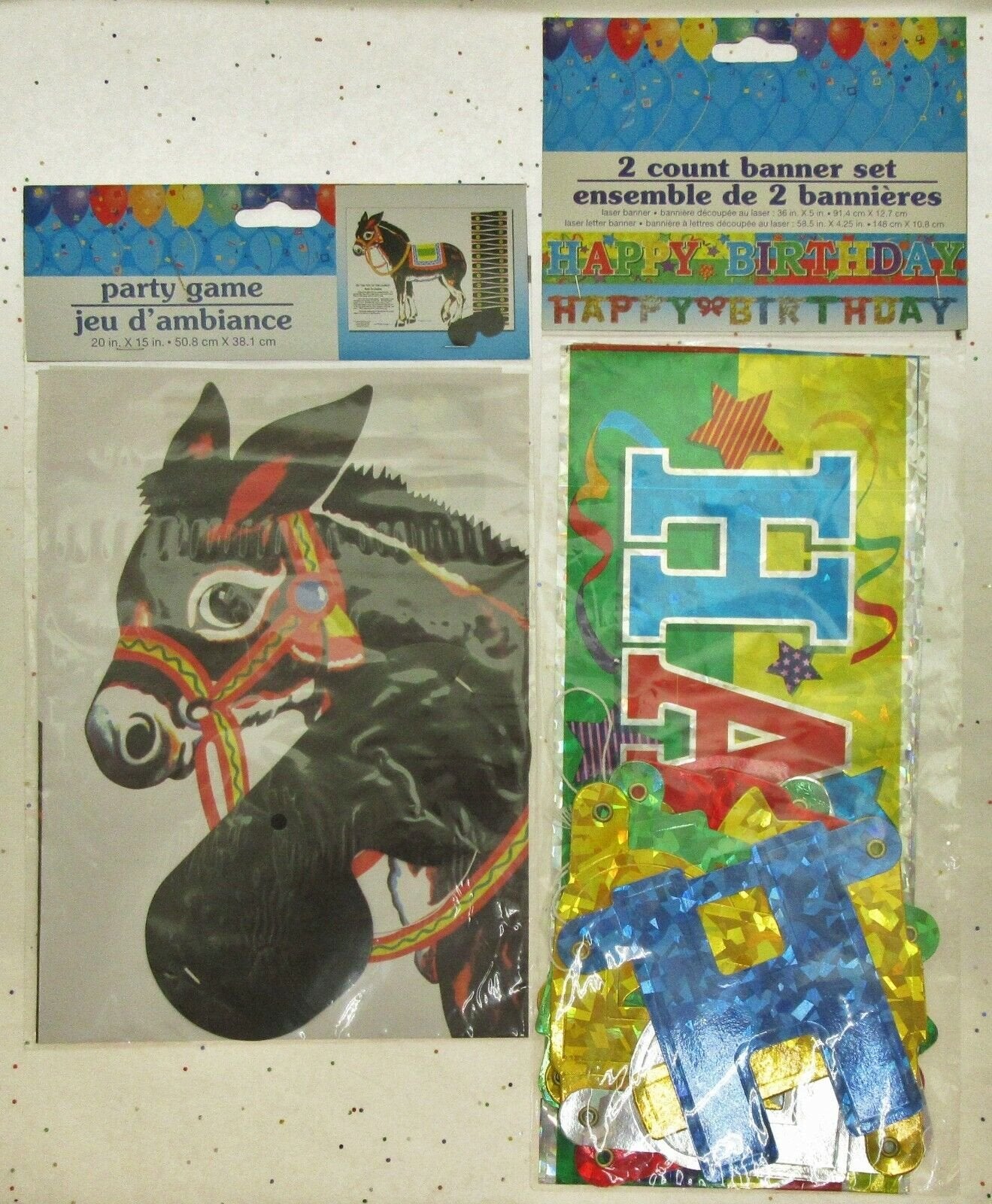 Party Kit Set Table Cloths Napkins Balloons Pump Pin Tail Donkey Birthday Banner